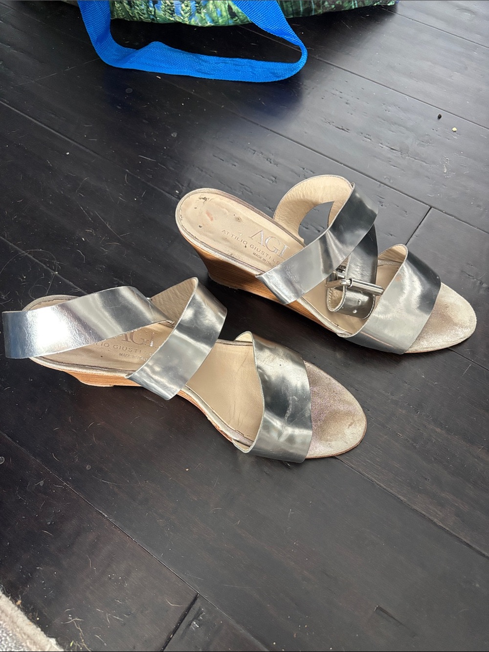 Agl Metallic Silver Crisscross Wedge Sandals